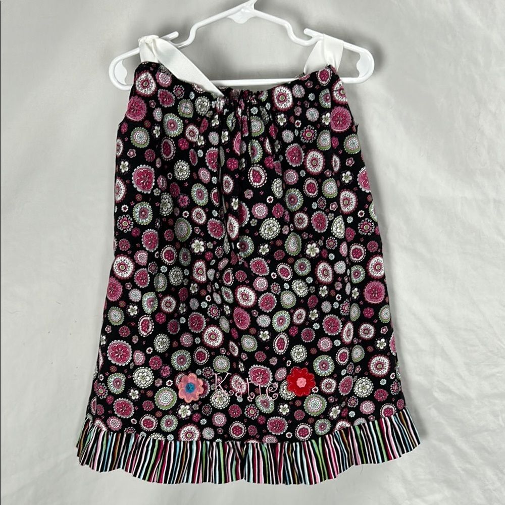 Handmade Black and Pink Floral Dress with "Katie" Embroidery -Size 3T/4T